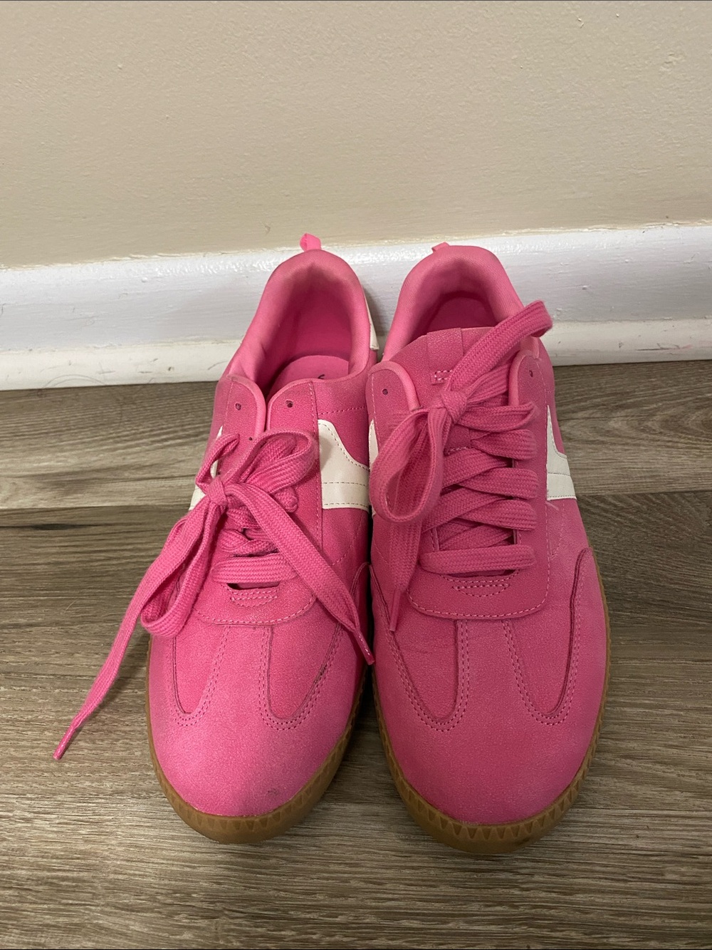 wonder nation Pink Lace-Up Kids Sneakers with White Accent